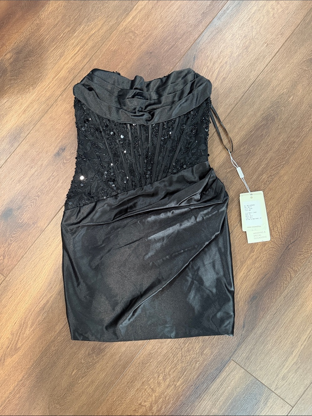 Strapless Black Sequin-Embellished Cocktail Dress
